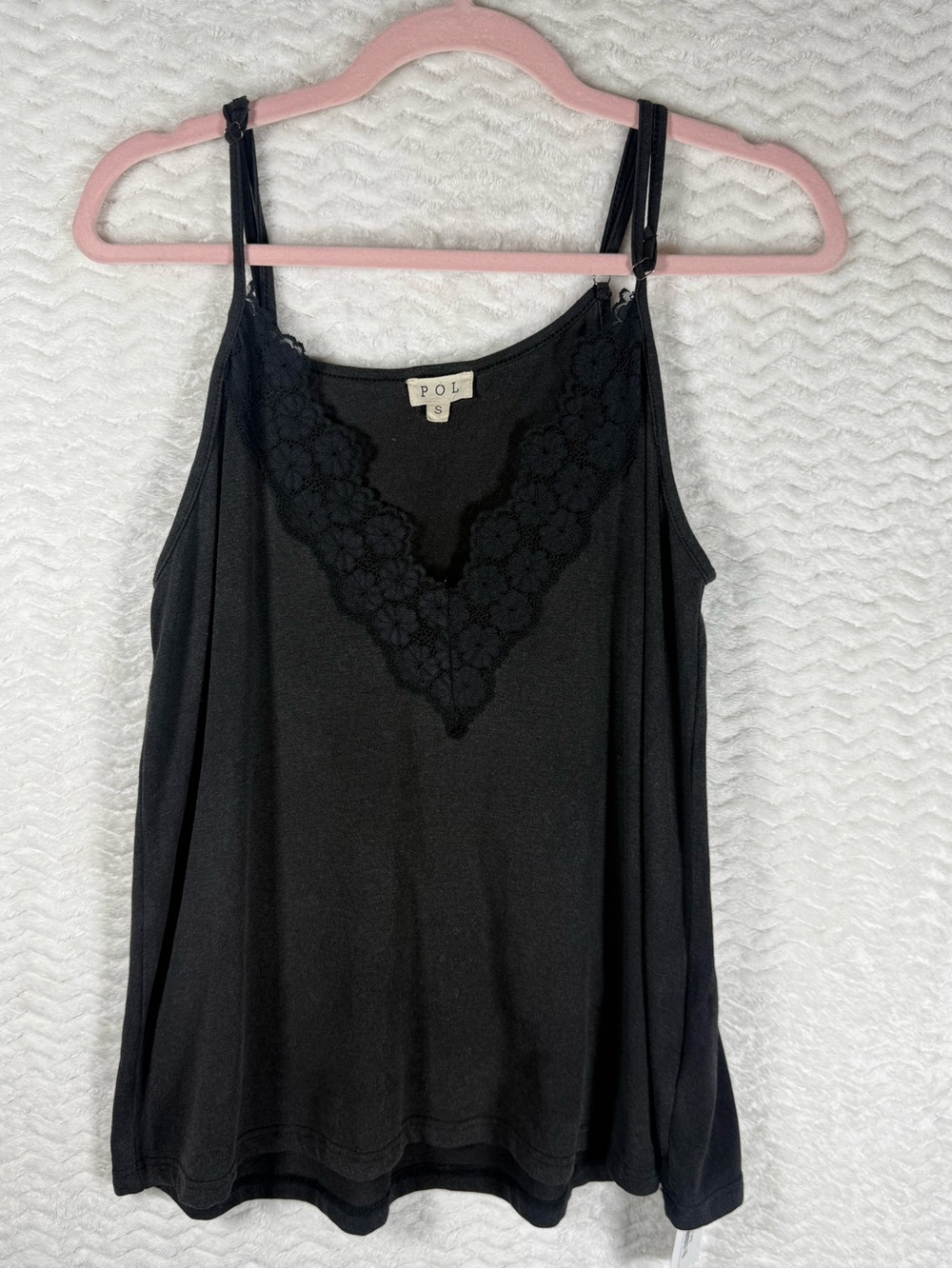 POL Black Lace-Trim Camisole Tank